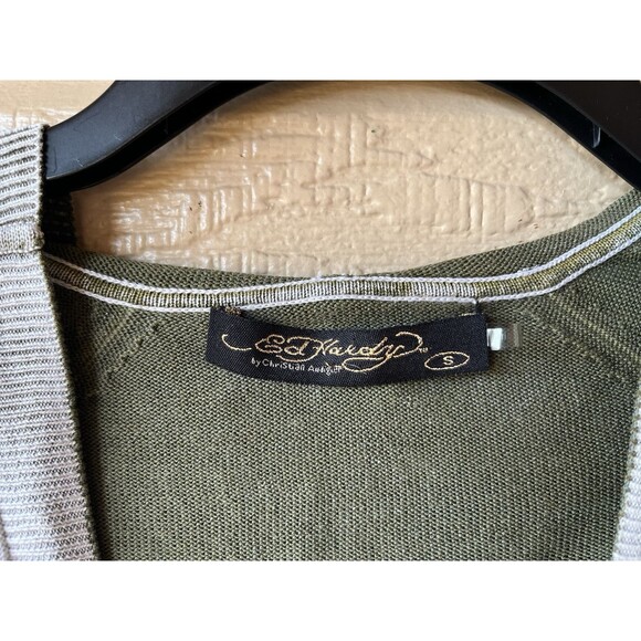 Ed Hardy Christian Audgier women Vintage Skull Hooded Sweater sz Small Silk Knit - Picture 7 of 9